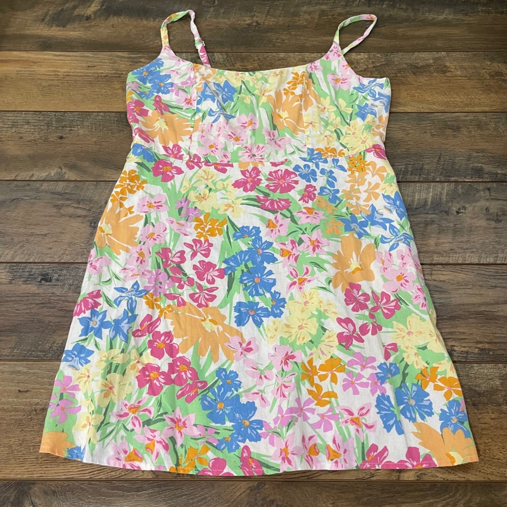 Old Navy Floral Linen Blend Cami Mini Dress XL Multi Color Adjustable Straps